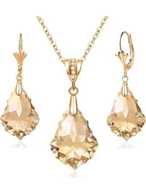 Women's Light Topaz Evevic Austrian Crystals Baroque Pendant Necklace Earring